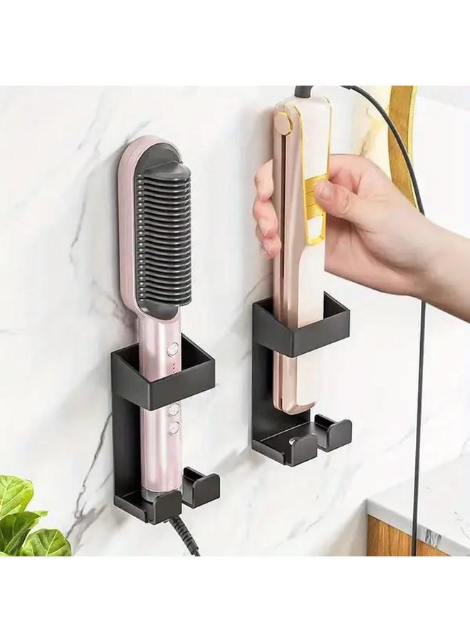 Black Wall Mounted Hair Tools Organizer Holds Straighteners Curling Irons Space Saving Bathroom Storage Rack - Image 1